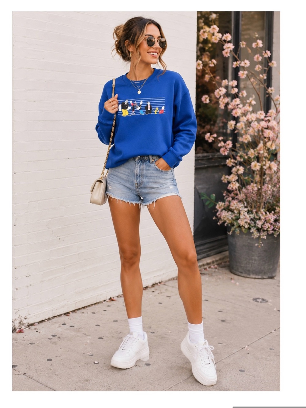 Vintage Style Popeye & Friends Graphic Sweatshirt Royal Blue Cartoon NWT